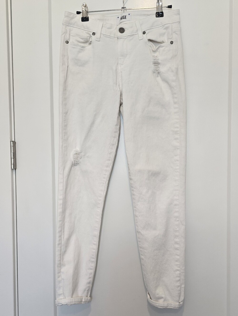 Paige Skyline Ankle Peg In White Alabaster Stretch And Light Distressing Skinny